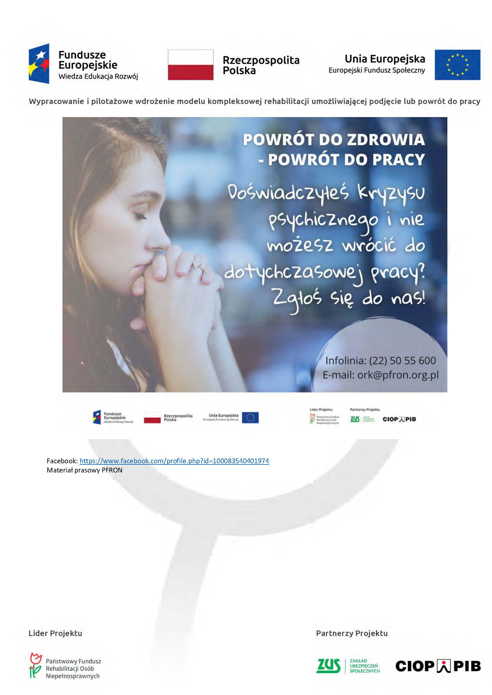 PO KRYZYSIE PSYCHICZNYM - Program Kompleksowej Rehabilitacji POWRÓT DO ZDROWIA-POWRÓT DO PRACY